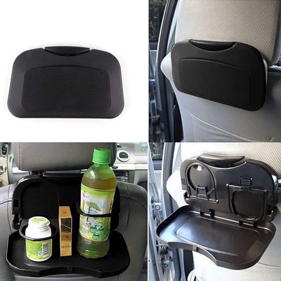 DS ENTERPRISE CAR Travel Dining Tray, Foldable Back Seat Mount Food Tray, Car Meal Plate & Bottles, Drink Cup Holder, Car Interior Accessories Travel Storage Organizer, Car Table & Snacks Tray for All Type Car - Image 2