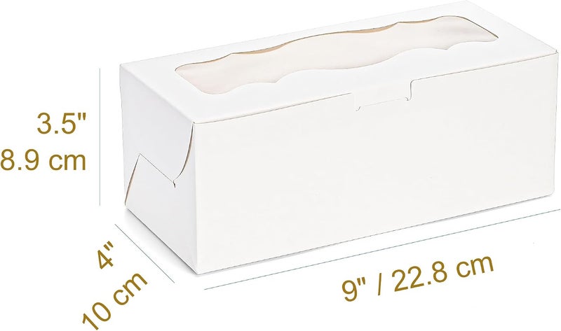 Kingrol 50 Pack White Bakery Boxes with Window, 9x4x3.5 Inch Dessert Boxes for Baked Goods, Pastry Boxes for Swiss Rolls, Cookies, Muffins, and Dessert Packaging - Image 2