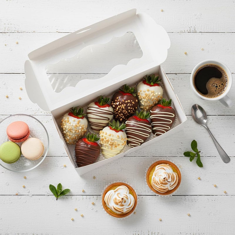 Kingrol 50 Pack White Bakery Boxes with Window, 9x4x3.5 Inch Dessert Boxes for Baked Goods, Pastry Boxes for Swiss Rolls, Cookies, Muffins, and Dessert Packaging - Image 5