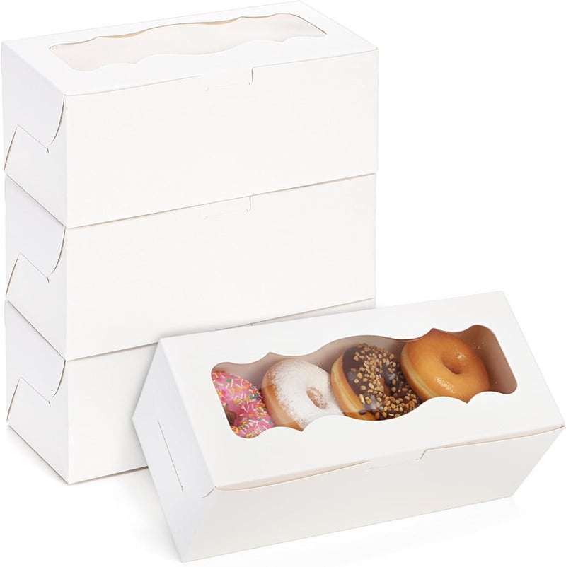 Kingrol 50 Pack White Bakery Boxes with Window, 9x4x3.5 Inch Dessert Boxes for Baked Goods, Pastry Boxes for Swiss Rolls, Cookies, Muffins, and Dessert Packaging - Image 1