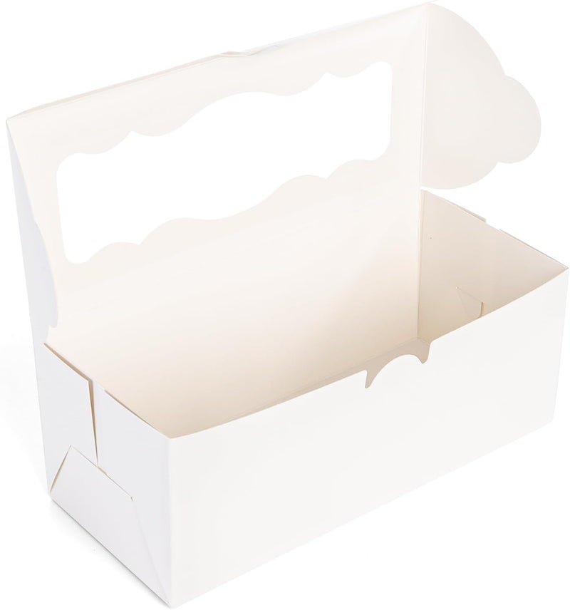 Kingrol 50 Pack White Bakery Boxes with Window, 9x4x3.5 Inch Dessert Boxes for Baked Goods, Pastry Boxes for Swiss Rolls, Cookies, Muffins, and Dessert Packaging - Image 3