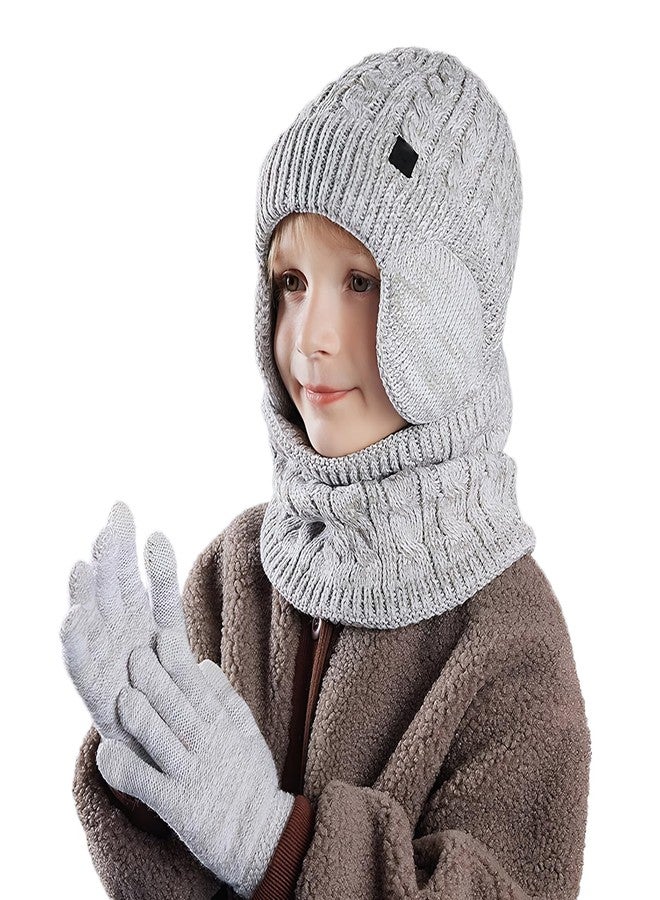 PURFUN 3Pcs Kids Winter Hat Scarf Gloves Set, Toddler Children Soft Thick Warm Thermal Knitted Fleece Lined Beanie Cap with Earflap Snood Neck Warmer Touchscreen Mittens for Girl Boy Age 4-10 Outdoor Sports - Image 2