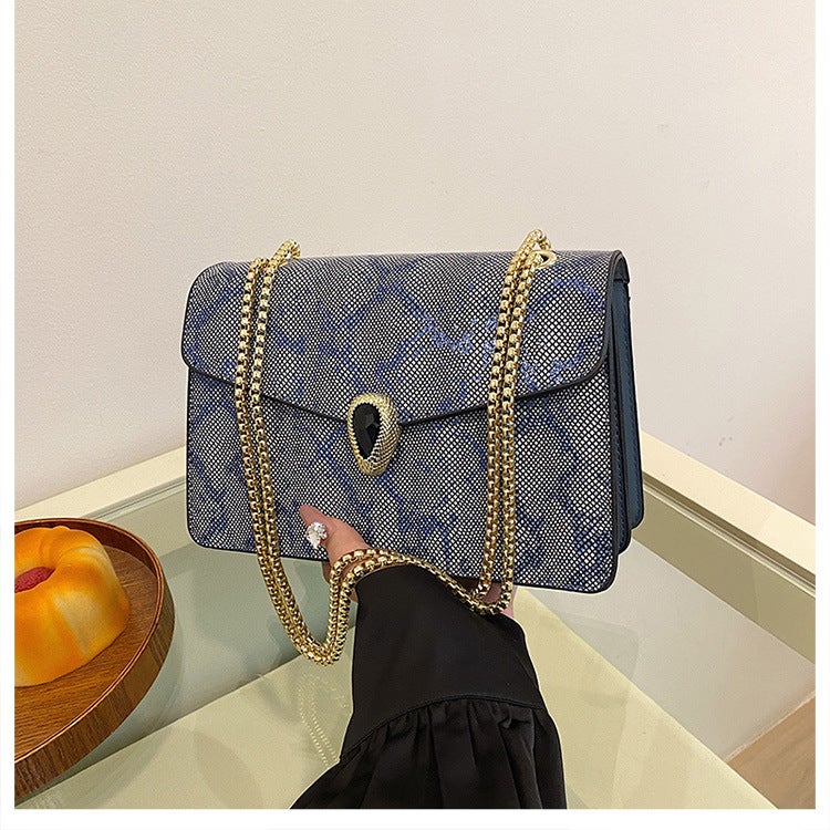 Snakeskin Pattern Small Square Bag Chain Trendyy Fashion Retro Single Shoulder Popular Crossbody Bag Women'S Bag