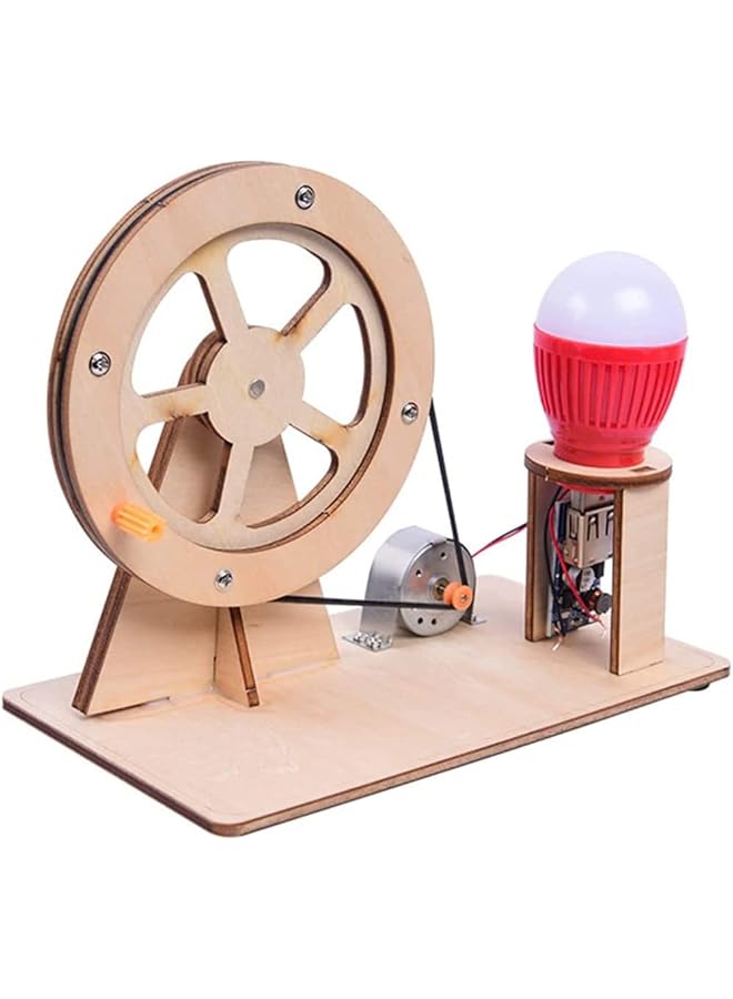 SYOSI Wooden Hand Cranked Generator Science Kit Manual Generator Toy Physics Experiment Puzzle Light Bulb Science Experiments For Kids Age 6 14 Light Bulb Color Random - Image 1