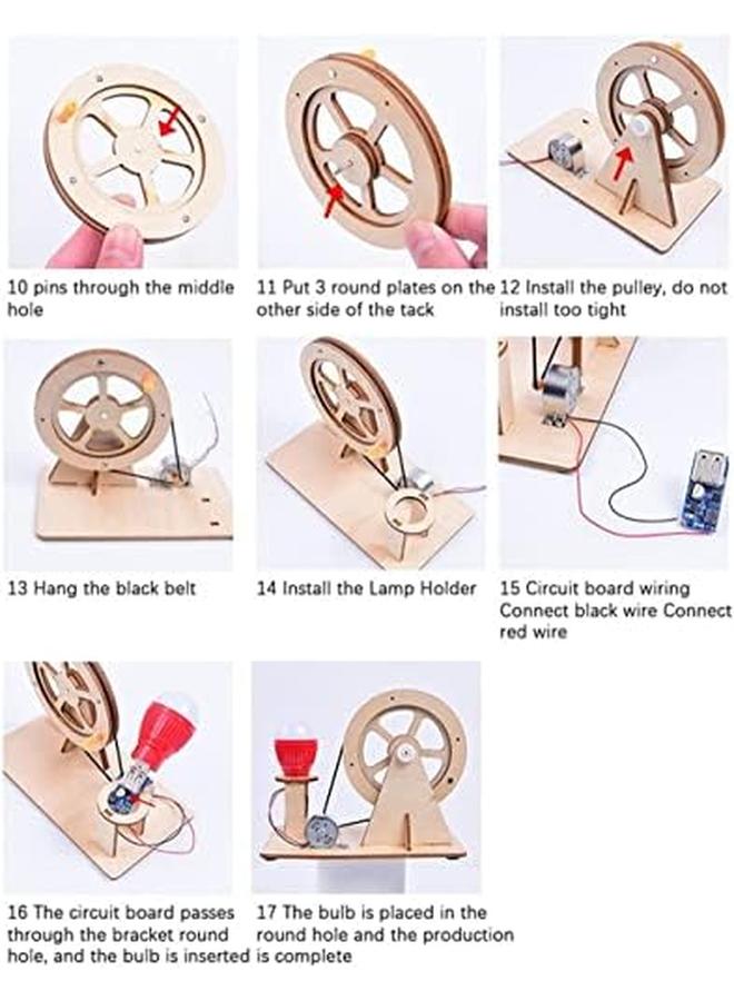 SYOSI Wooden Hand Cranked Generator Science Kit Manual Generator Toy Physics Experiment Puzzle Light Bulb Science Experiments For Kids Age 6 14 Light Bulb Color Random - Image 4