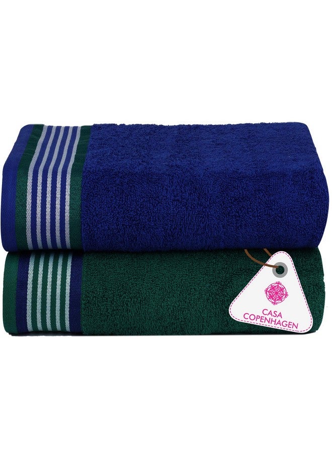 Casa Copenhagen He & She Collection 2 Pieces Cotton Extra Soft Large Bath Towel (70 x 140 cm) - Green & Sodalite Blue - Image 1
