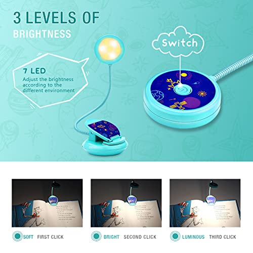 Vekkia Cute Rechargeable Book Light,Eye Caring Reading Light for Kids Clip on, 3 Colors & 3 Brightness, 1.8oz Super Light Weight, Up to 40 Hours Reading. Great Gifts for Kids & Readers (Blue) - Image 2