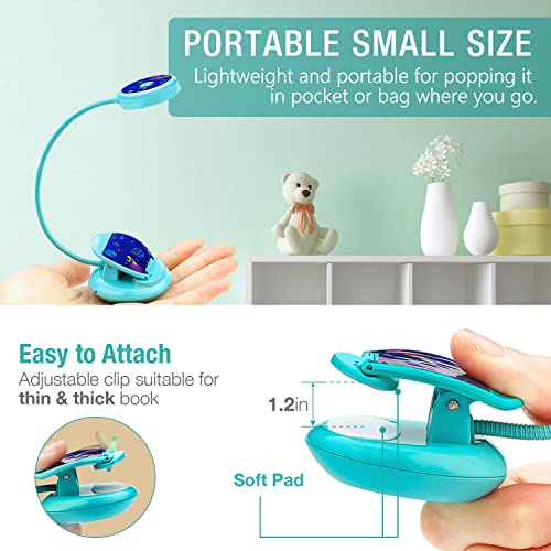 Vekkia Cute Rechargeable Book Light,Eye Caring Reading Light for Kids Clip on, 3 Colors & 3 Brightness, 1.8oz Super Light Weight, Up to 40 Hours Reading. Great Gifts for Kids & Readers (Blue) - Image 3