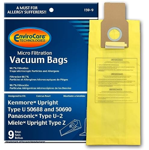 EnviroCare Replacement Vacuum Bags for Kenmore Upright Type ULO 50688 and 50690 Panasonic Type U2 Miele Type Z 9 Pack