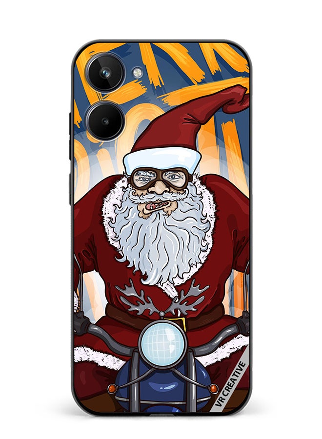 VR CREATIVE Protective Case Cover For Realme 10 Cartoon Christmas Postcard Santa Claus On Motorcycle Design Multicolour - Image 1