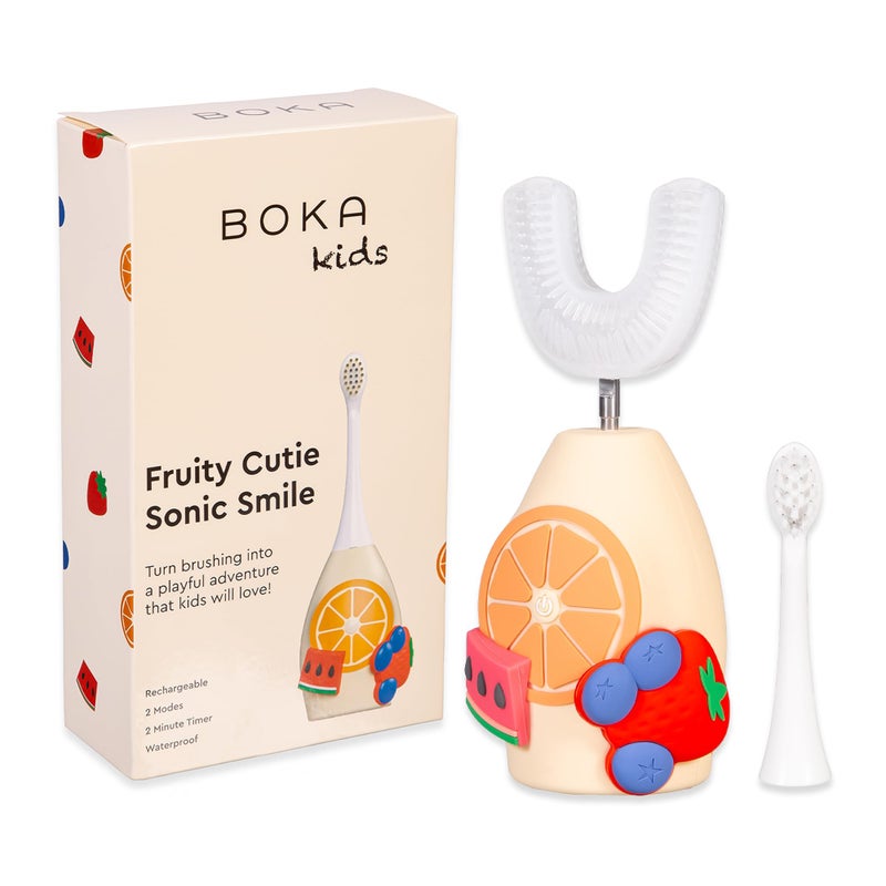 Boka Kids Sonic Electric Toothbrush - Rechargeable Sonic Powered Toothbrush - Food Grade Silicone Bristles for Deep Cleaning - Dentist Recommended Oral Care - U Brush and Nylon Brush Set - Image 1