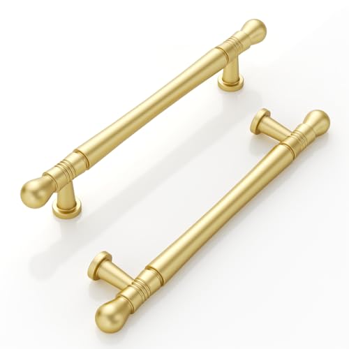 9BUILD 10 Pack 5 Inch Cabinet Handles Brushed Gold Cabinet Pulls Kitchen Cabinet Handle Cabinet Hardware Kitchen Handle for Cabinets Gold Pulls for Cabinets - Image 1
