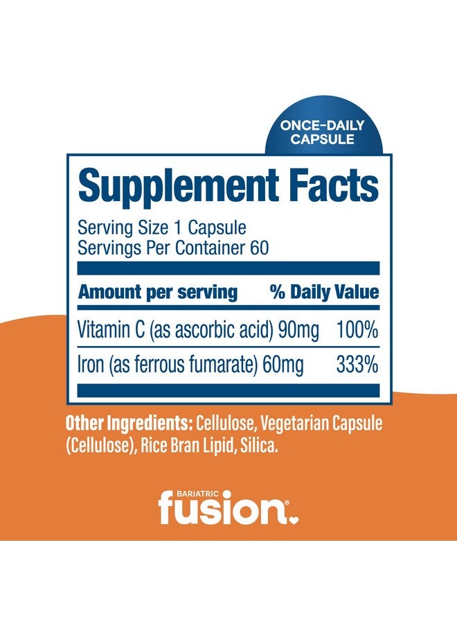 Bariatric Fusion Iron Supplement 60mg with Vitamin C | Easy to Swallow Capsule | Ferrous Fumarate Vitamins for Women and Men | Gluten, Dairy and Soy Free | Non-GMO | 60 Count - Image 4