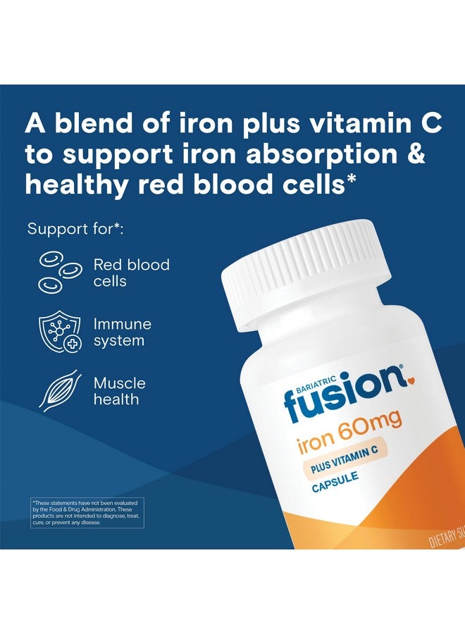 Bariatric Fusion Iron Supplement 60mg with Vitamin C | Easy to Swallow Capsule | Ferrous Fumarate Vitamins for Women and Men | Gluten, Dairy and Soy Free | Non-GMO | 60 Count - Image 2