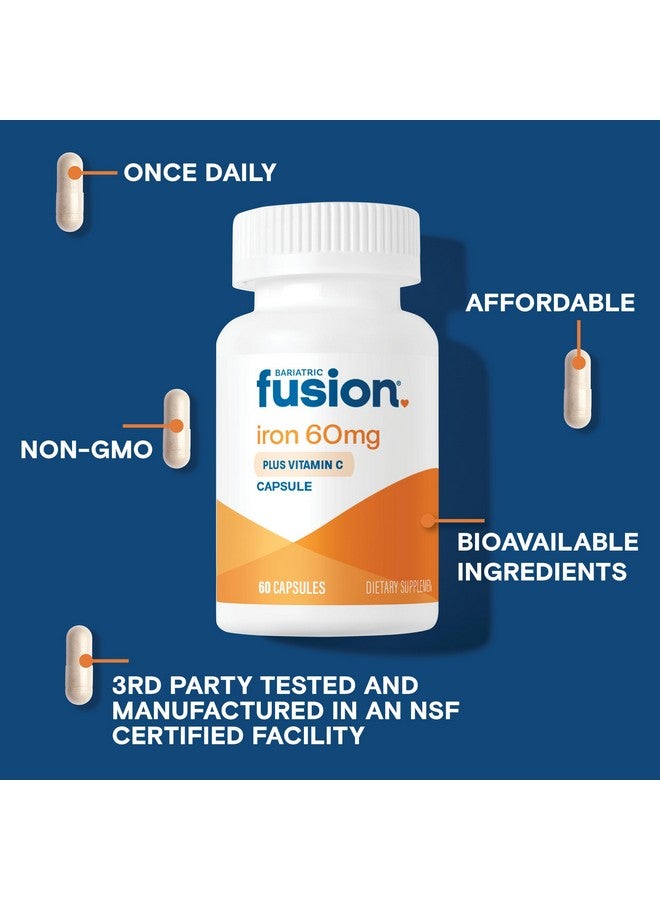 Bariatric Fusion Iron Supplement 60mg with Vitamin C | Easy to Swallow Capsule | Ferrous Fumarate Vitamins for Women and Men | Gluten, Dairy and Soy Free | Non-GMO | 60 Count - Image 3