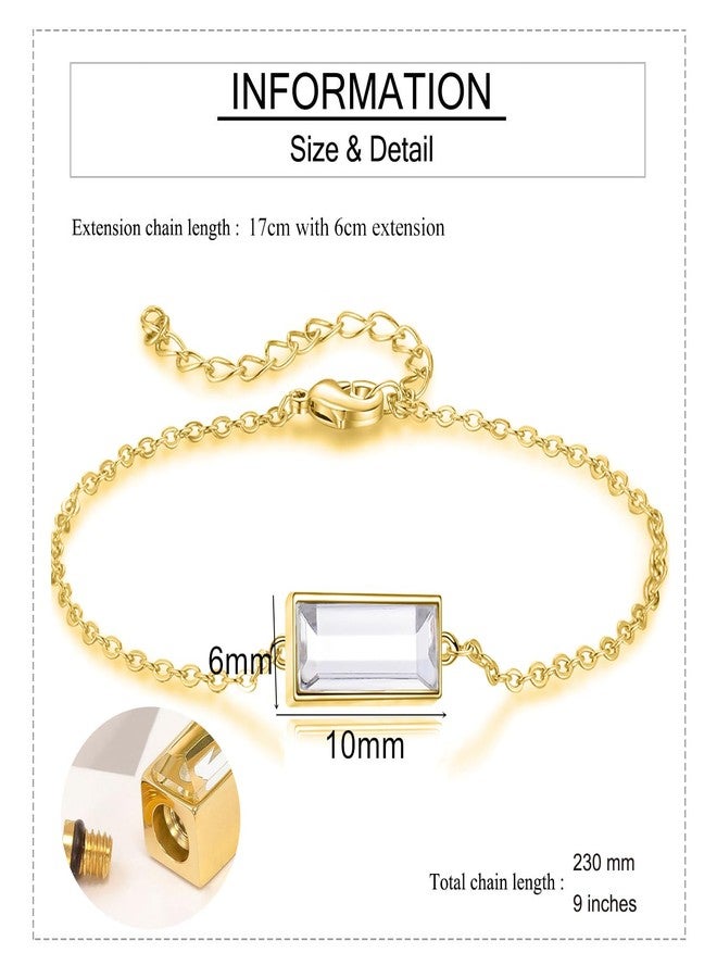 RIPFEVURN Bar Cremation Jewelry Urn Bracelet for Ashes for Women Small Glass Cube Memorial Ashes Keepsake Link Bracelet(Gold-White) - Image 2