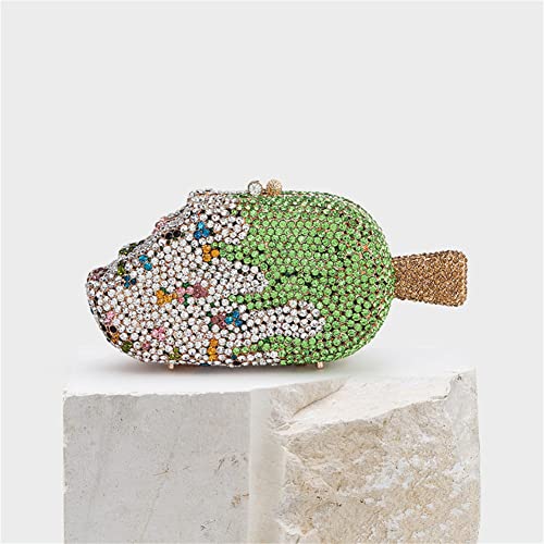 Tngan Women Ice Cream Shaped Evening Clutch Glitter Full Rhinestones Bag Girl Summer Dress Shoulder Bag, Cantaloupe - Image 2