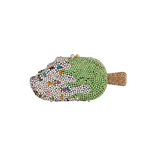 Tngan Women Ice Cream Shaped Evening Clutch Glitter Full Rhinestones Bag Girl Summer Dress Shoulder Bag, Cantaloupe - Image 1