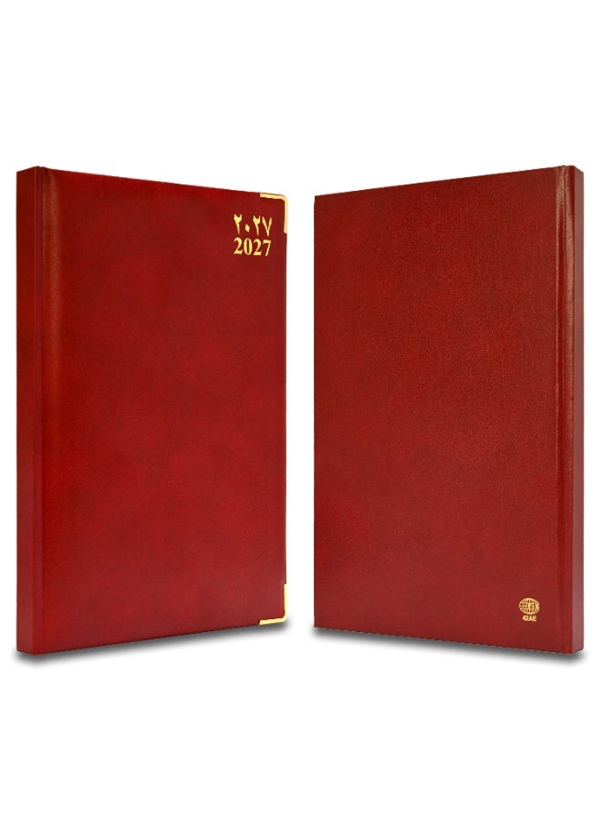 FIS 2027 A4 Diary, 210x297mm Size, 1 Side Padded Vinyl, Golden Corners, 1 Day a Page Format, English/Arabic, 60gsm White Paper, Maroon Cover-FSDI42AE27MR - Image 3