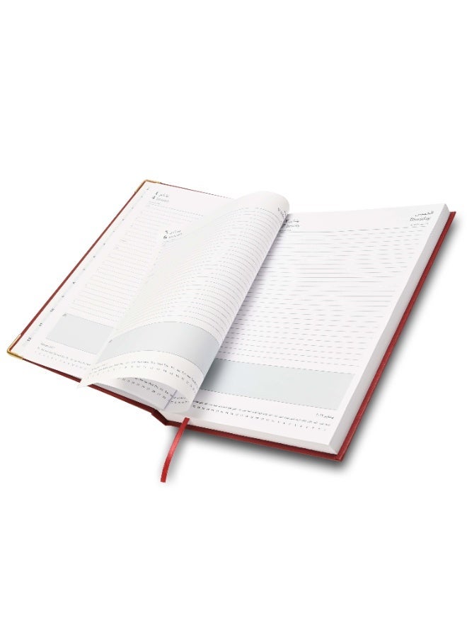 FIS 2027 A4 Diary, 210x297mm Size, 1 Side Padded Vinyl, Golden Corners, 1 Day a Page Format, English/Arabic, 60gsm White Paper, Maroon Cover-FSDI42AE27MR - Image 2