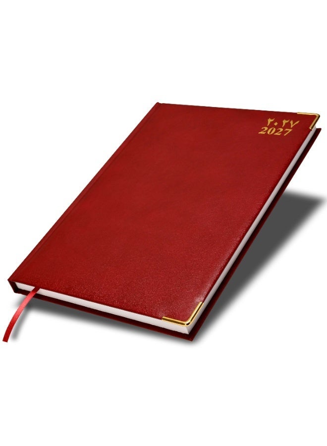FIS 2027 A4 Diary, 210x297mm Size, 1 Side Padded Vinyl, Golden Corners, 1 Day a Page Format, English/Arabic, 60gsm White Paper, Maroon Cover-FSDI42AE27MR - Image 1