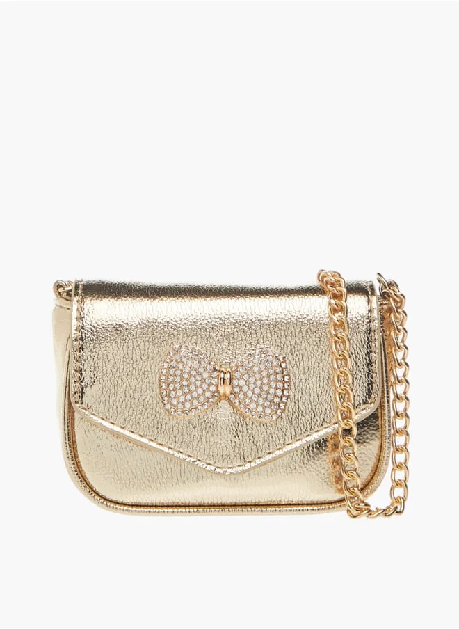 ميسي الصغيرة Girls Bow Embellished Crossbody Bag with Chain Strap and Button Closure