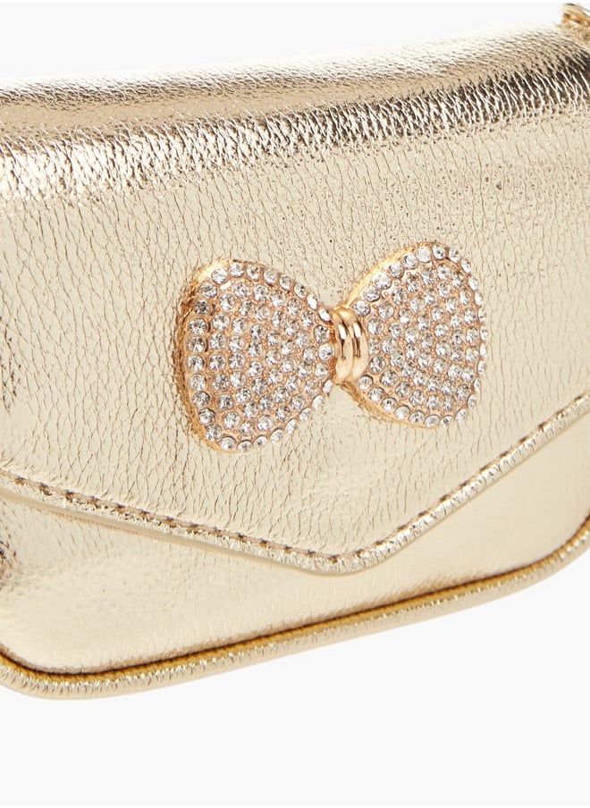 Little Missy - Girls Bow Embellished Crossbody Bag with Chain Strap and Button Closure - Image 1