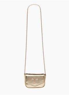 Little Missy Girls Bow Embellished Crossbody Bag with Chain Strap and Button Closure  - Image 2