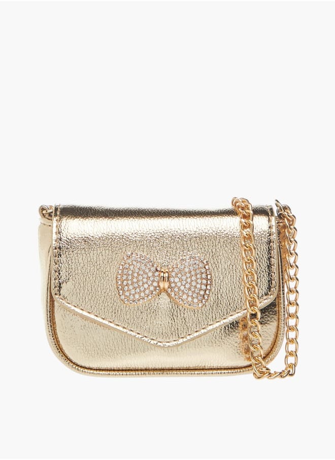 Little Missy - Girls Bow Embellished Crossbody Bag with Chain Strap and Button Closure - Image 1