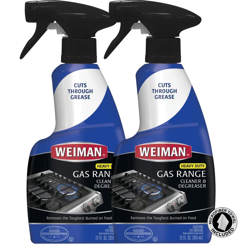 Weiman Heavy Duty Gas Range & Stove Top Cleaner and Degreaser - 2 Pack, 24 Ounces with MicroFiber Cleaning Towel - Image 1