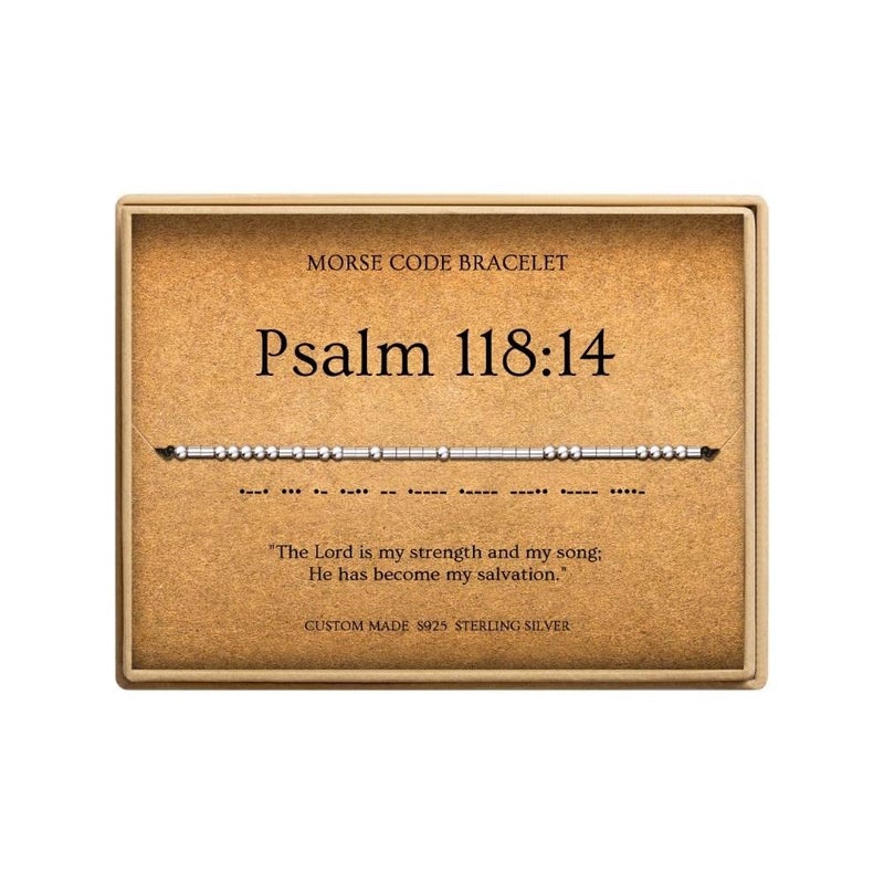 Loved Creations Morse Code Bracelets for Women, Psalm 118:14 Christian Bible Verse Bracelets, Scripture S925 Sterling Silver Inspirational Faith Jewelry, Religious Gifts for Women - Image 1