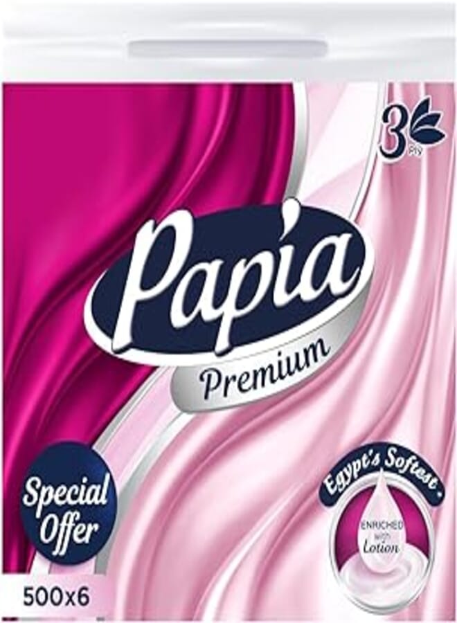 Papia Facial Tissue - PE MultiPack - 3 Ply - 500 X 6 - premium "Lotion"