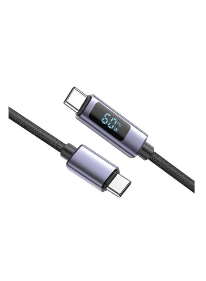 Type-C to Type-C Fast Charging & Data Cable 60W with LED Display, Durable Cable for Laptops, Tablets & Smartphones - 1m