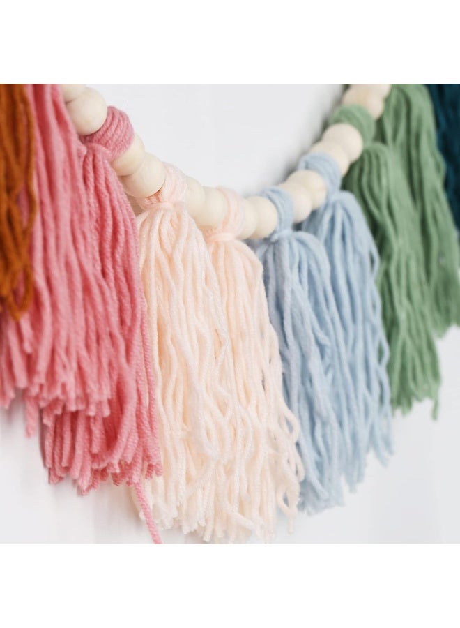 XMGZQ XMGZQ Colorful Tassel Garland Boho Tassel Garland with Wood Beads Macrame Woven Tassel Garland Banner Wall Hangings Decorative for Kids Bedroom Nursery Party Holiday Wedding Decoration (B)  - Image 5