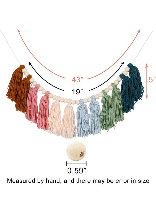 XMGZQ XMGZQ Colorful Tassel Garland Boho Tassel Garland with Wood Beads Macrame Woven Tassel Garland Banner Wall Hangings Decorative for Kids Bedroom Nursery Party Holiday Wedding Decoration (B)  - Image 2