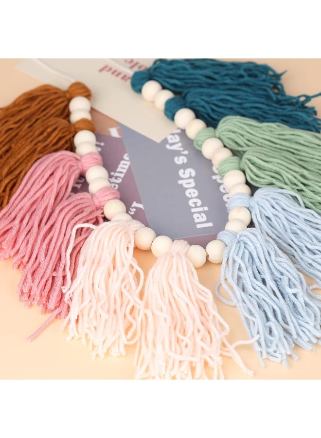 XMGZQ XMGZQ Colorful Tassel Garland Boho Tassel Garland with Wood Beads Macrame Woven Tassel Garland Banner Wall Hangings Decorative for Kids Bedroom Nursery Party Holiday Wedding Decoration (B)  - Image 4