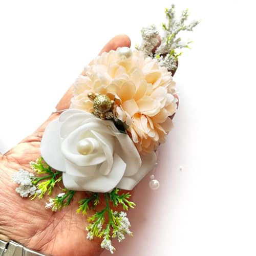 ADIKALA™ Handmade Artificial Carnations & Foam Rose Flower Bunch for Trousseau Packing, Ready to use Flower Brooch Hamper for Decoration, Gift Wrapping Flowers (6, Peach) - Image 1