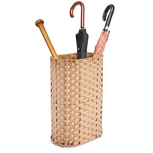 PEMAR Wicker Umbrella Holder, Hand Woven Umbrella Stand Basket Decorative Cane Holder Rack for Home, Entryway Multipurpose Narrow Tall Basket (Natural) - Image 1