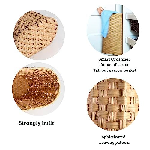 PEMAR Wicker Umbrella Holder, Hand Woven Umbrella Stand Basket Decorative Cane Holder Rack for Home, Entryway Multipurpose Narrow Tall Basket (Natural) - Image 3