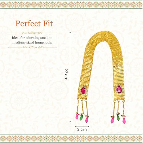 PUNYATVA Ganpati Shela in Metal (Gold), Uparna, Khes, Patka, Vastra for Ganesh Chaturthi, Gauri Ganpati, Durga Puja, Varalakshmi Vratam, Navratri – God Idol Decoration Accessories, Murti Dress - Image 4