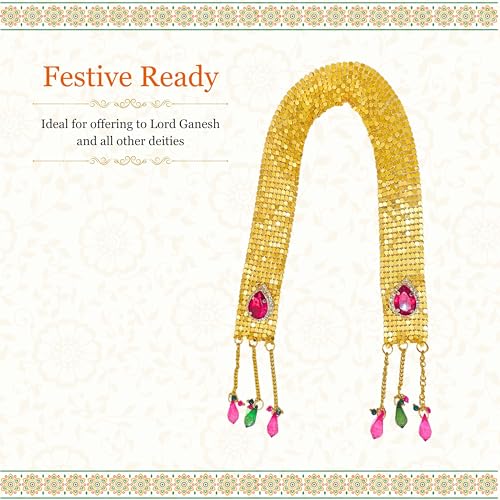 PUNYATVA Ganpati Shela in Metal (Gold), Uparna, Khes, Patka, Vastra for Ganesh Chaturthi, Gauri Ganpati, Durga Puja, Varalakshmi Vratam, Navratri – God Idol Decoration Accessories, Murti Dress - Image 5