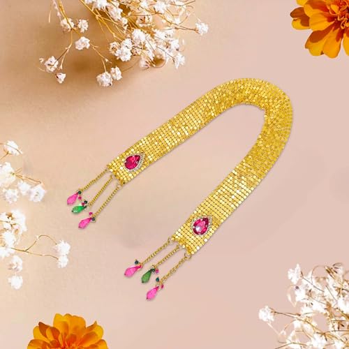 PUNYATVA Ganpati Shela in Metal (Gold), Uparna, Khes, Patka, Vastra for Ganesh Chaturthi, Gauri Ganpati, Durga Puja, Varalakshmi Vratam, Navratri – God Idol Decoration Accessories, Murti Dress - Image 2