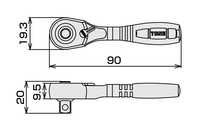 TONE Short Ratchet Handle (Socket Hold Type) RH2HS 1/4" Inch Drive - Image 5