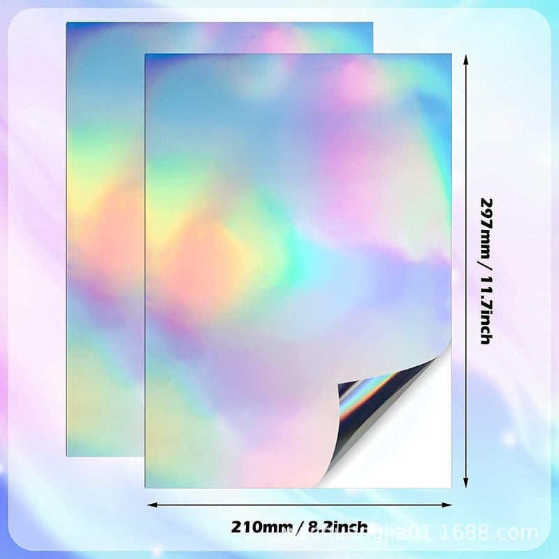 50 Sheets Holographic Sticker Paper Clear A4 Vinyl Sticker Paper Self Adhesive Waterproof Transparent Film, 11.7 x 8.3 Inch - Image 2