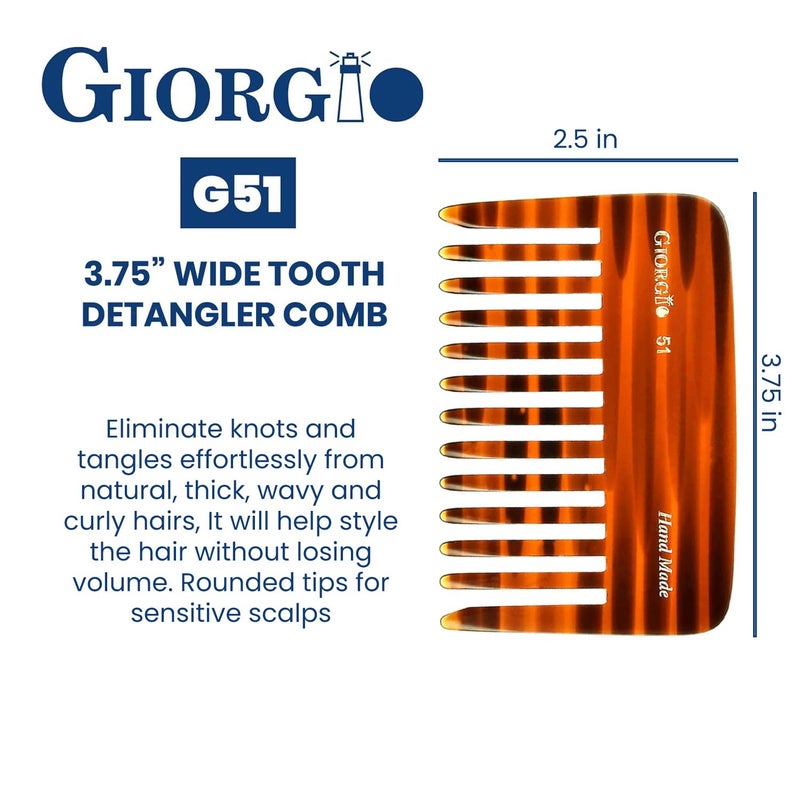 Giorgio G51 Wide Tooth Detangling Combs for Women, Wide Teeth Pocket Comb for Thick Curly Wavy Hair. Hair Detangler Comb For Wet and Dry Everyday Care. Handmade, Saw-Cut and Hand Polished - Image 3