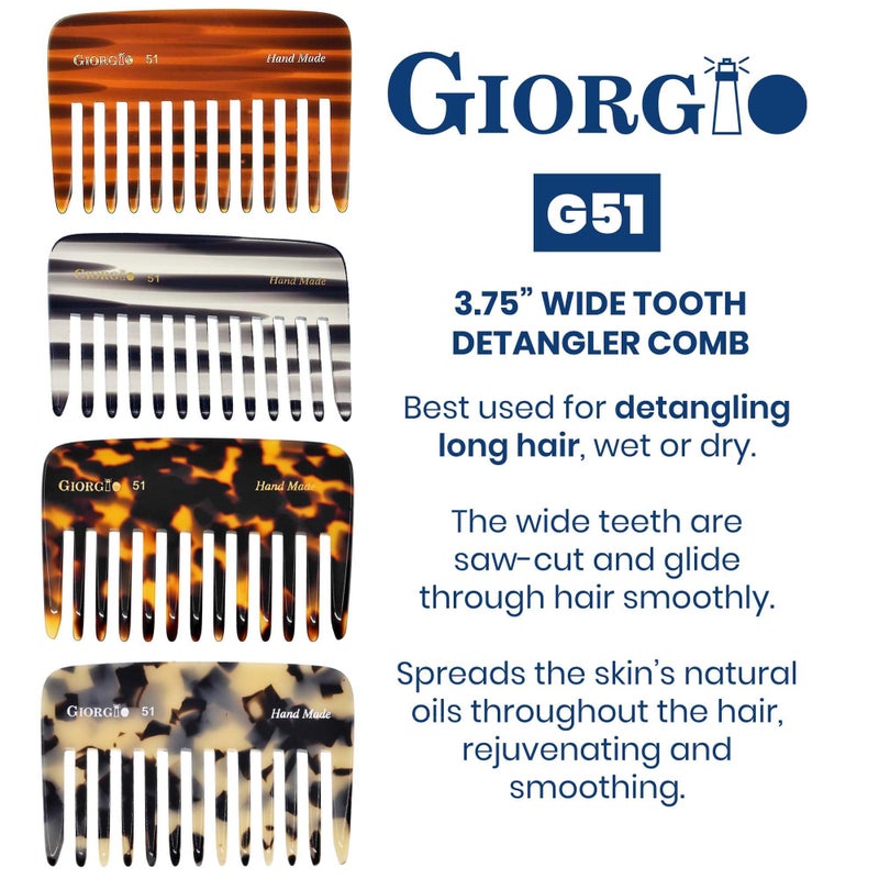 Giorgio G51 Wide Tooth Detangling Combs for Women, Wide Teeth Pocket Comb for Thick Curly Wavy Hair. Hair Detangler Comb For Wet and Dry Everyday Care. Handmade, Saw-Cut and Hand Polished - Image 2
