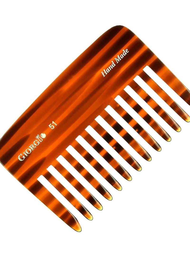 Giorgio Giorgio G51 Small Travel Purse Hair Detangling Comb, Wide Teeth Pocket Comb for Thick Curly Wavy Hair. Hair Detangler Comb For Wet and Dry Everyday Care. Handmade of Cellulose, Saw-Cut Hand Polished - Image 1