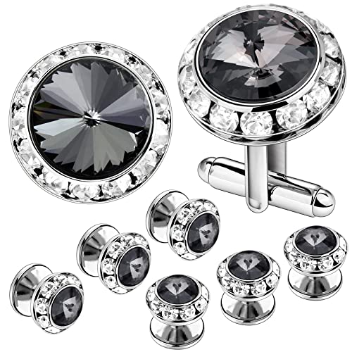 AMITER Crystal Cufflinks and Tuxedo Studs for Men, Suitable for Dress Shirt Suit Jacket Vest Bow tie Fashion Accessories, Gift for Men or DAD, Formal Business Wedding Anniversary Jewelry - Image 1