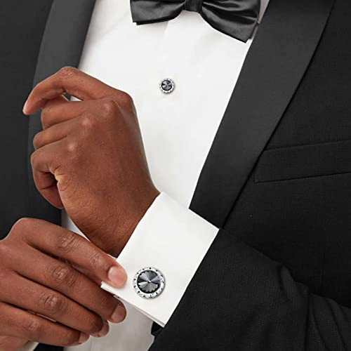 AMITER Crystal Cufflinks and Tuxedo Studs for Men, Suitable for Dress Shirt Suit Jacket Vest Bow tie Fashion Accessories, Gift for Men or DAD, Formal Business Wedding Anniversary Jewelry - Image 3