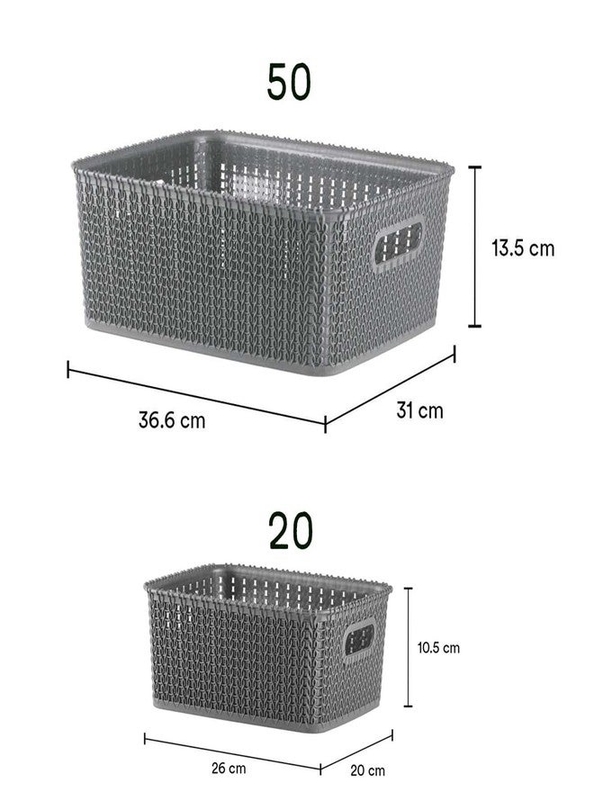POLYSET MARVEL BASKET 50 + 20 + 20 Without Lid Large & Medium - Pack of 3 GREY Multipurpose Open Basket With Handle for Kitchen, Living room, Bathroom - Image 2